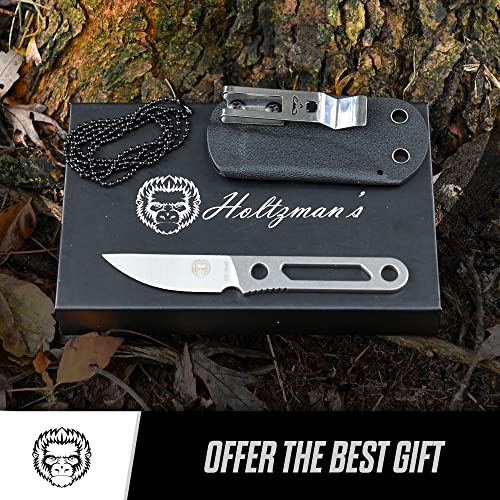 Neck Knife | Fixed Blade Utility Knife D2 W Sheath | Belt Clip Bushcraft Outdoor Knife |Full Tang Tactical Survival Knife Kit (Silver) #TOP4