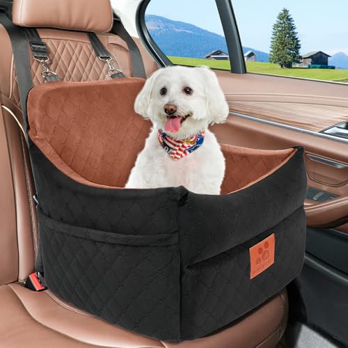 GL GLENSLAVE Hunde-Autositz für kleine/mittlere Hunde, Hundeautositz mit Dicker Polsterung unter 35 Pfund, Abnehmbarer, waschbarer Autositz für Haustiere (schwarz/braun)