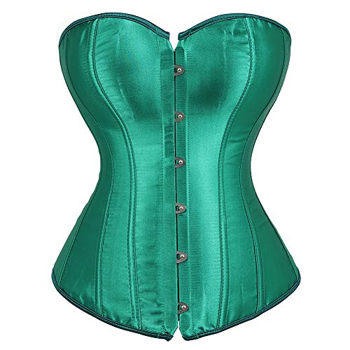 Womens Bustier Corset Top Sexy Lingerie Sets Green Satin