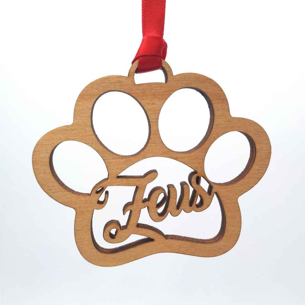 Bola de Navidad Personalizada con Nombre para Mascotas con Forma de Huella. Regalo Original para Mascotas Personalizado. Adorno árbol de Navidad. Cordel de Raso Rojo Incluido. (1)