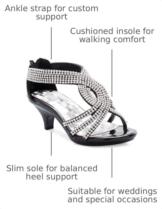 Image of Olivia K Girls' Kids Open Toe Strappy Rhinestone Dress Sandal Low Heel Shoes - Wedding, Dress, Dance, Flower Girl