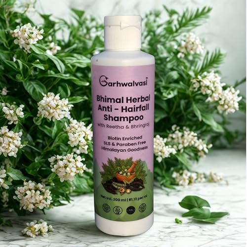 Bhimal Herbal Anti-Hairfall Shampoo with Reetha, Bhringraj, Ancient Himalayan Care Formula for Stronger Roots, Natural Ingredients, Amla, Rosemarry Paraben Free, All Hair Types, 200ml