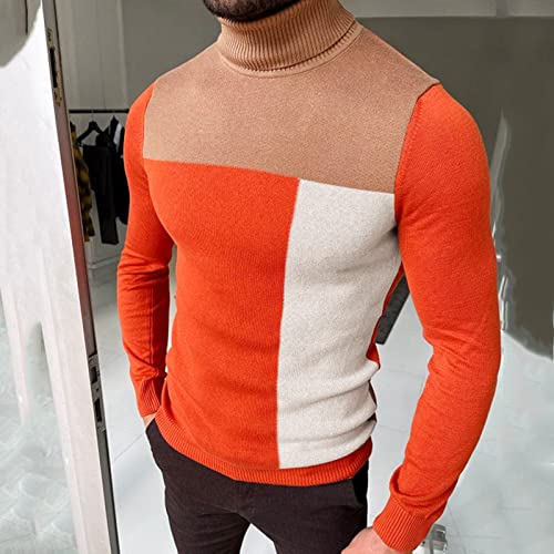Sweater for Men Turtleneck Long Sleeve Knitted Fashion Sweaters Color Block Knitwear Sweater Athletic Sportswear4
