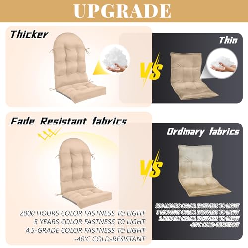Image of Geelin 4 Pcs Outdoor Patio Chair Cushion Thick High Back Adirondack Chair Cushion Tufted Weather & Fade Resistant Anti-Slip Outside Rocking Chairs Pads with Ties 44 x 19 x 4 Inch (Beige)
