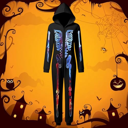Family Matching Halloween Onesie Pajamas, Funny Skeleton Hooded Zipper PJs Holiday Loungewear for Men/Women2