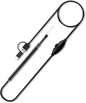 Camera Electronic Otoscope, USB Endoscope, Ear Cleaning, Ear Wax Cleaning, Gyroscope, Includes 6 LED Light Stable Screens, 0.2 inch 5.5 mm Ultra Small Brightness Adjustable Lens, 6.6 ft 2 m Length