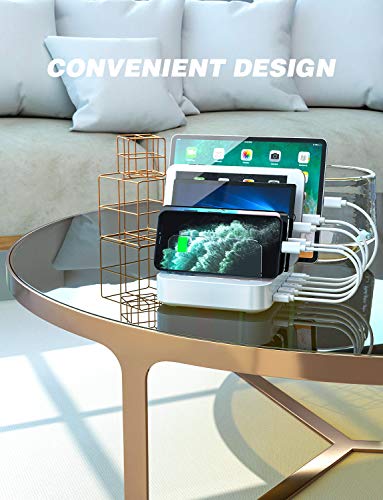 Charging Station For Multiple Devices, 5 In 1 Multi Usb Charger Station With Iwatch & Airpod Stand And 8 Mixed Short Cables, 50W Charging Dock Compatible With Iphone, Ipad, Cell Phone, Tablets, White #TOP6