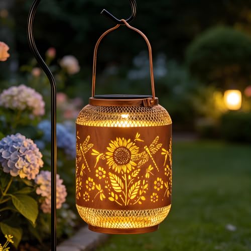Image of Solar Lantern Outdoor Hanging Solar Garden Light Gifts for Mom Grandma Women,Waterproof Metal Decorative Lantern, Warm White Solar Lights for Patio Yard(Dragonfly )