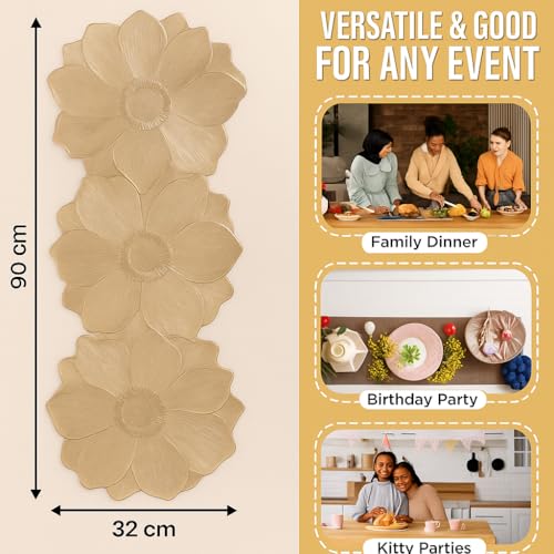 Image of Homerz Premium Table Runner, PVC, Size- 92x34 cm | Waterproof, Heat Resistant, Non-Slip, Easy to Clean Soft Table Runner for Coffee Table, Dining Table and Centre Table. (Lotus Trio)