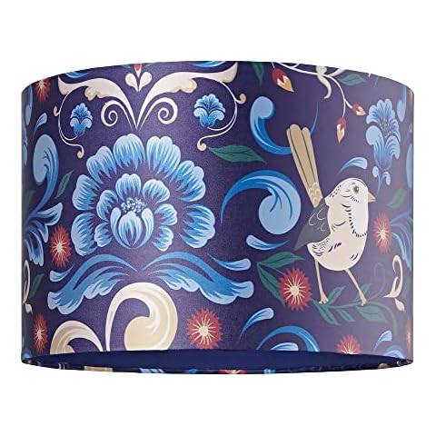Candelabro de mesa Happy Homewares con pantalla de tambor de tela satinada azul medianoche Cover