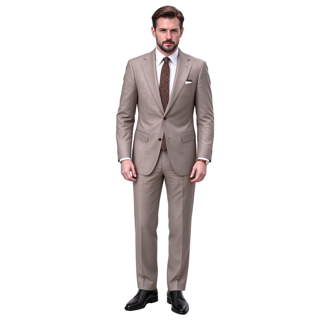 Uomo 2 Pezzi Cachi Completo Revers a Punta monbottoni Blazer & Pantaloni Eleganti Dritti Matrimonio Sposo Business Giacca