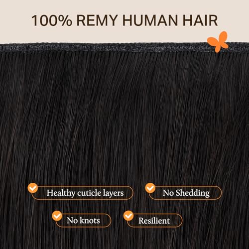 Image of DOORES Genius Seamless Weft Hair Extensions Human Hair, Dark Brown 18 Inch 100g, Hand Tied Weft Extension Sew in Natural Straight