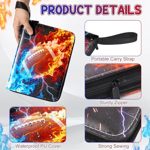 Image of Football Card Binder, Sports Card Binder 4 Pocket Holds up to 400 Pockets with 50 Removable Sleeves, Zipper Football Cards Collection Binder for Sports & TCG Collectors
