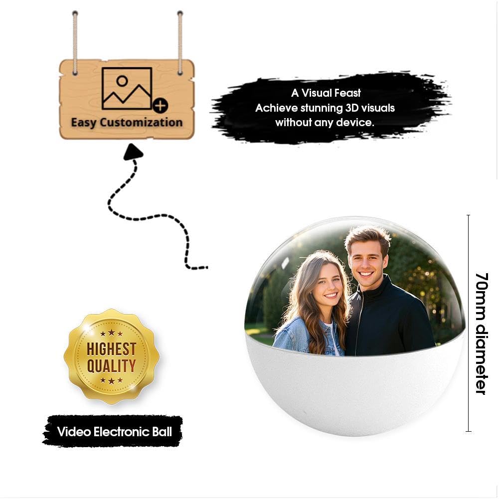 Lecteur vidéo Crystal Ball, album photo numérique à ultrasons 3D, boules de lampe vidéo à ultrasons avec contrôle par application, vidéos et photos téléchargeables, anniversaire, cadeau d'anniversaire