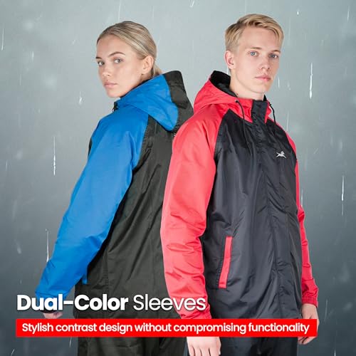 Image of TVS Dual Tone Waterproof Rainsuit for Men & Women | 10,000 MM Waterproof | Adjustable Hood, Reflective Branding, Contrast Sleeves | Lightweight Rain Suit for Motorcycle & Outdoor Use