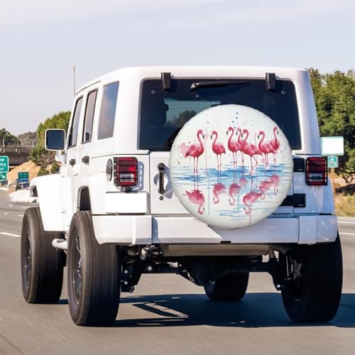 Image of Pink Flamingos Watercolor Painting Spare Tire Cover Dust-Proof Wheel Tire Cover Fit Trailer, RV, SUV and Many Vehicle 17 Inch