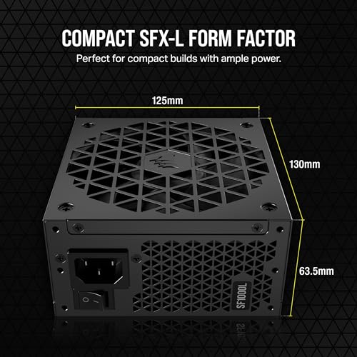 Image of Corsair SF1000L Fully Modular Low-Noise SFX Power Supply - ATX 3.1 & PCIe 5.1 Compliant - Quiet 120mm PWM Fan - 80 Plus Gold Efficiency - Zero RPM Mode - 105C-Rated Capacitors - Black