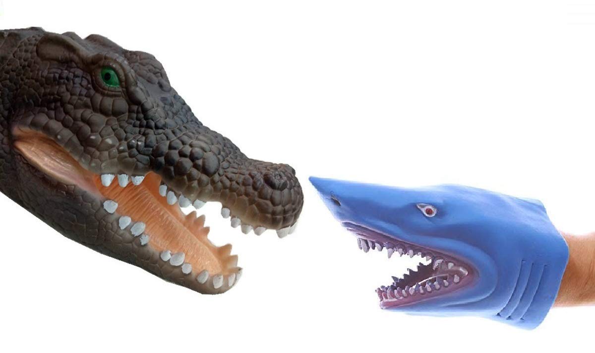 Meifen Shark Hand Puppet Toys, Crocodile Hand Puppet,Soft Rubber Shark Puppets Role Play Toy for Kids, Realistic Crocodile Head Shark Head 7 inch (2 Pack)