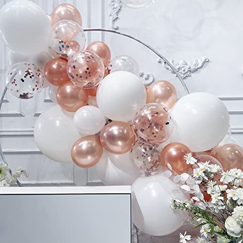 SANERYI Luftballons Rosegold, 100stk Weiß und Rosegold Konfetti Durchsichtige Luftballons Girlande Set Cover