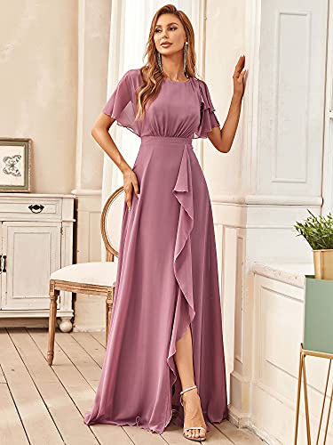 Ever-Pretty Womens Scoop Neck Chiffon Ruched A Line Wedding Guest Dress For Women Orchid Us6 #TOP3