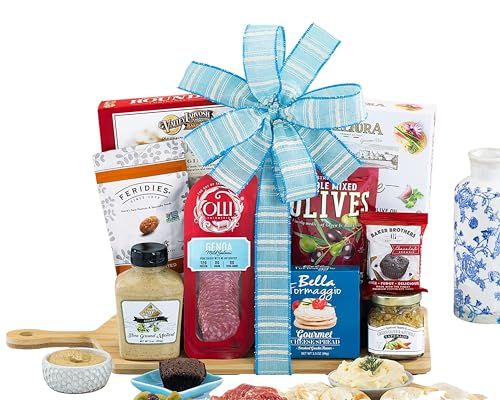 Wine Country Gift Baskets Gourmet Salami and Cheese with Bamboo Cutting Board for Family, Friends, Corporate, Get Well, Sympathy Care, Teacher and more