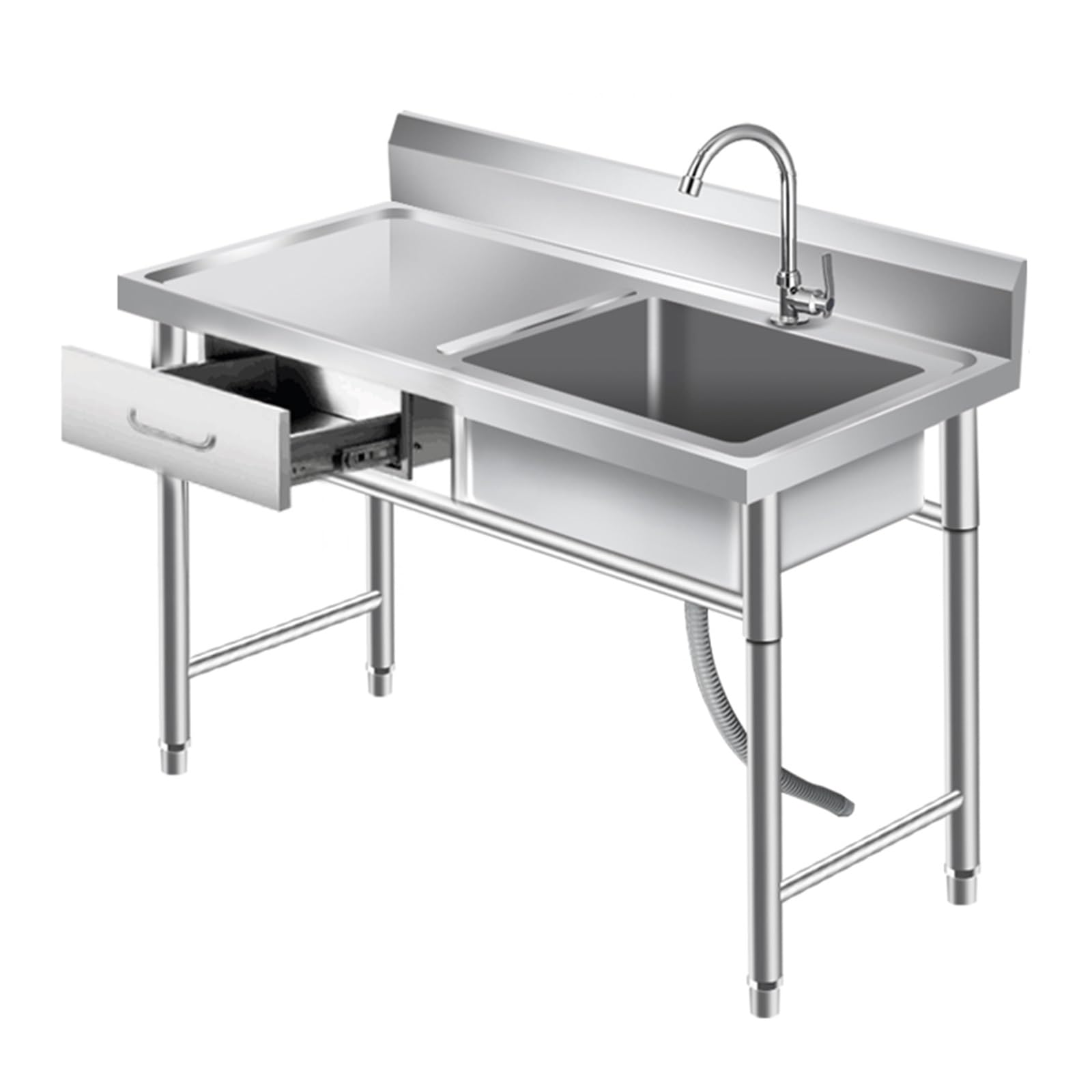 TAXXII Commercial Utility Sink with Backsplash, Drawer, Faucet & Drainage Pipe - Free Standing Catering for Outdoor, Garage, Restaurant, Kitchen, Laundry Room