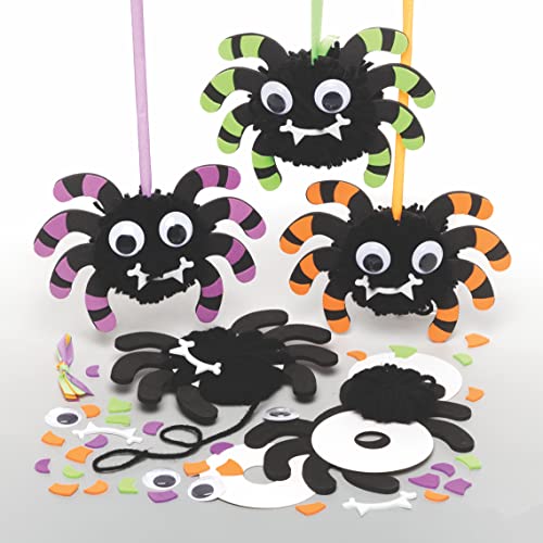 Baker Ross FE674 Kits de pompones de araña - Pack de 3, Diseña tus propias decoraciones de Halloween, actividades creativas para niños