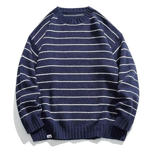 Mens Oversize Stripe Sweater Vintage Casual Loose Crewneck Fall Pullover Jumper Unisex Streetwear Knitted Tops