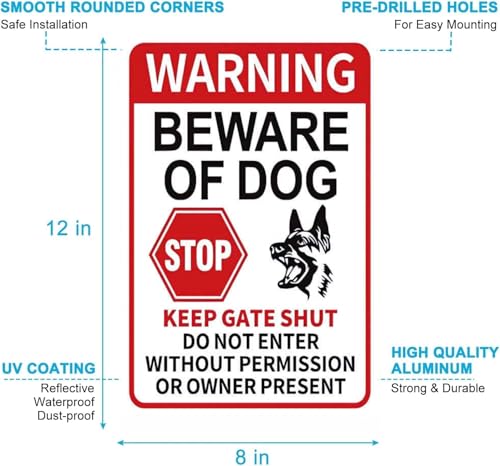 Funny Beware of Dog Sign – Warning, No Trespassing, Keep Gate Closed, Do Not Enter Without Permission, 8x12 Inch Aluminum Sign, Perfect for Yard, Fence, and Garden Décor