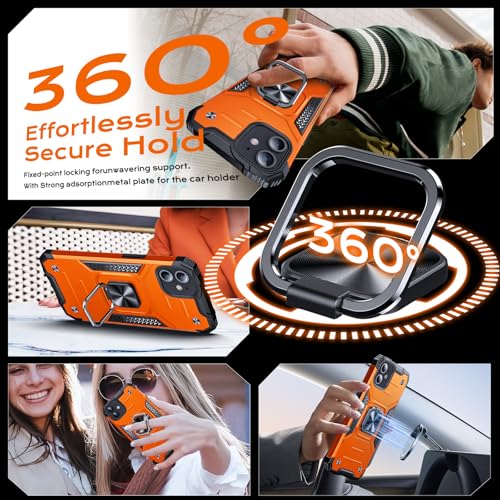 Image of Anqrp Heavy Duty Red Case for iPhone 12 /12 Pro Case with Enhanced Ring Holder Grip Stand, Military Grade Shockproof Rugged Drop Protective Silicone Hard Slim iPhone 12 Phone Case Cover,Orange