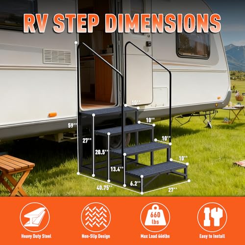 Image of 4-Step RV Steps with Dual Handrails, Heavy Duty Steel, 660 LBS Max Load