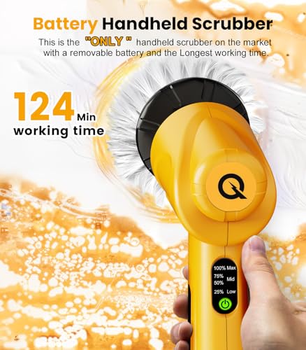 Image of Battery Electric Spin Scrubber Q4, Handheld Scrubber for Cleaning with Display, Power Dish Scrubber with 5 Heads, Shower Cordless Cleaning Brush for Bathroom /Sink /Window