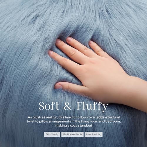 Image of Phantoscope Faux Fur Pillow Cover Decorative Fluffy Throw Pillow Mongolian Luxury Fuzzy Pillow Case Cushion Cover for Bedroom and Couch, Blue 18 x 18 Inches