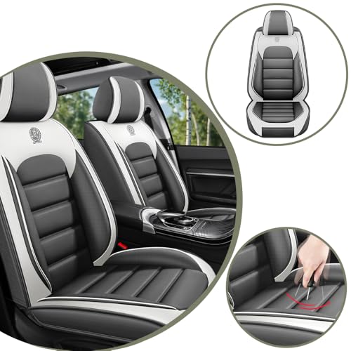 Image of Universal Car Seat Covers for Honda Crosstour 2012-2015 Anti-Slip Seat Covers,Waterproof Faux Leather Full Coverage Car Seat Protectors Interior Accessories(2Pcs Standard /Gray&White)
