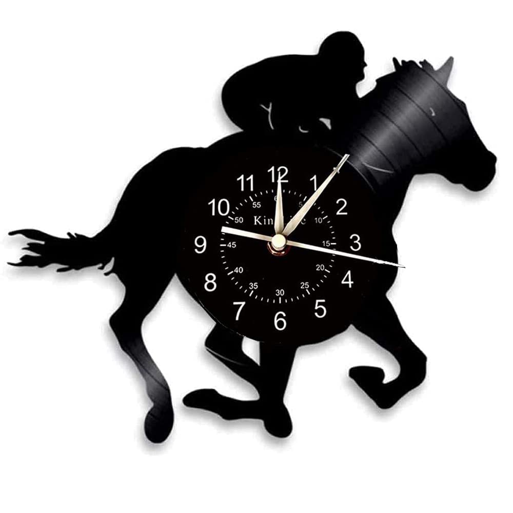 Smotly Black Vinyl Wall Clock, Horse Design, Wall Clock Decoration Gift For Horse Racing Lovers.