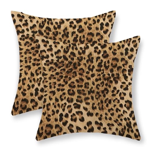 JEFERSO Housses de coussin imprimé léopard brun 45 x 45 cm Ensemble de 2 Coussins décoratifs imprimés animaux Motif guépard Décor moderne pour...