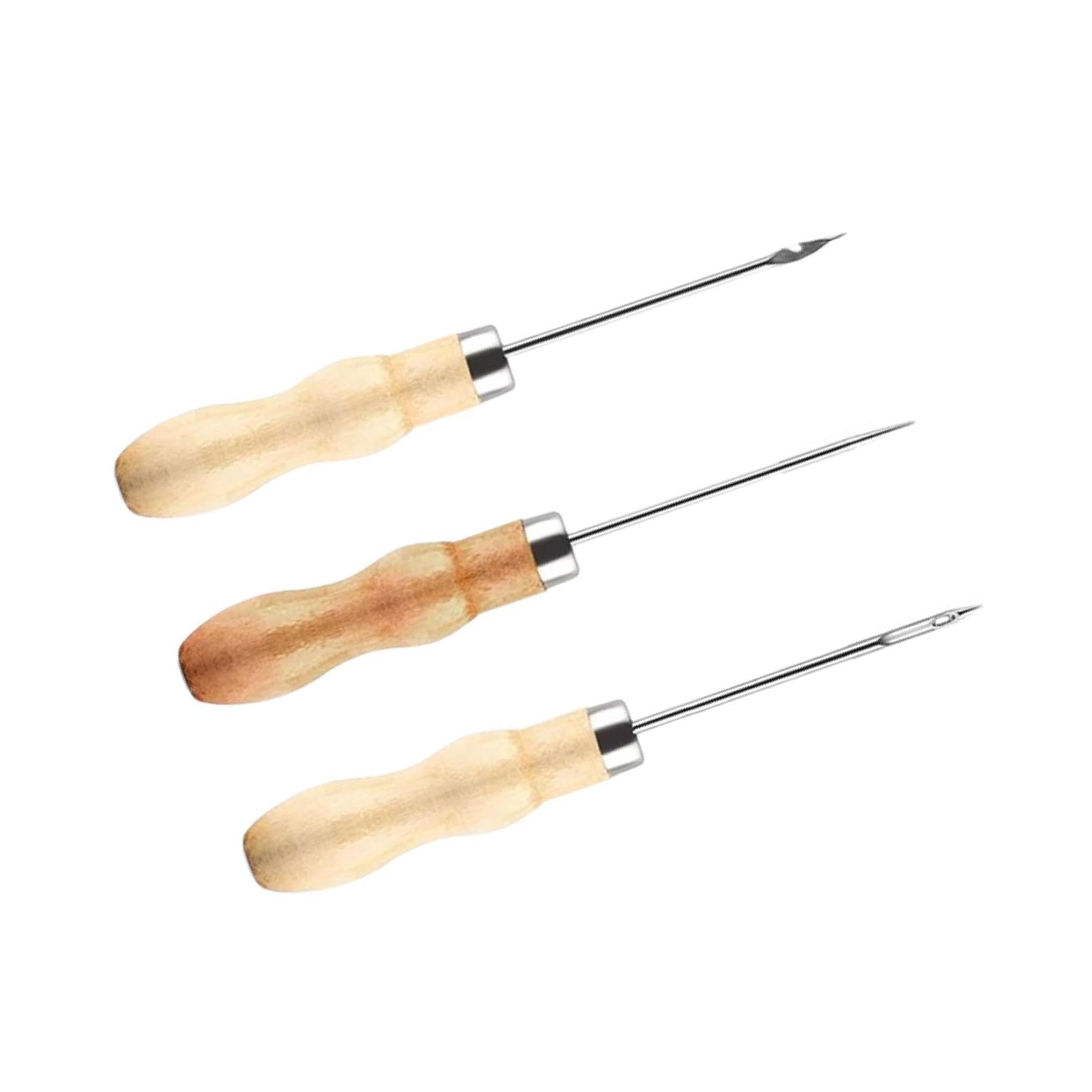 Zymoplas Premium 3X Sewing Awl Punching Wood Handle Needle for Candle Making Canvas