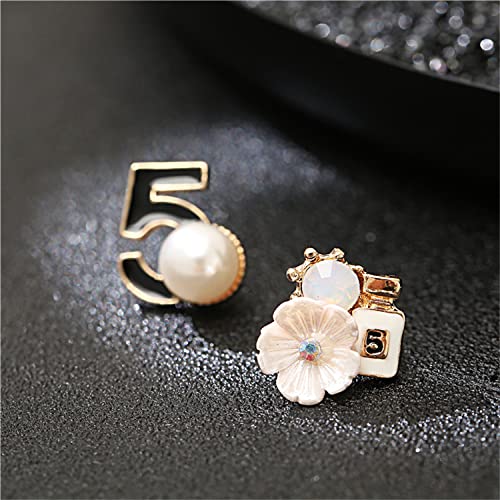 Vintage Number 5 Earrings Camellia Studs Asymmetrical Pearl Earrings Jewelry for Woman Pearl Jewellery4