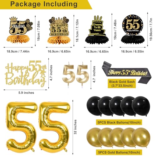 Image of 55th Birthday Decorations for Men, Black Gold 55th Party Decoration Kits