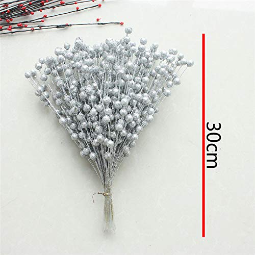Image of Ulalaza 45pcs 11.8Inch Christmas Glitter Berries Stems Artificial Christmas Picks for Christmas Tree Ornaments, DIY Xmas Wreath, Crafts, Holiday and Home Decor, Silver