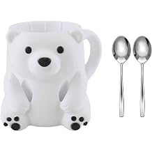 Insulated Treat Cup Holder, Bear White WITH SPOON, A WITH SPOON