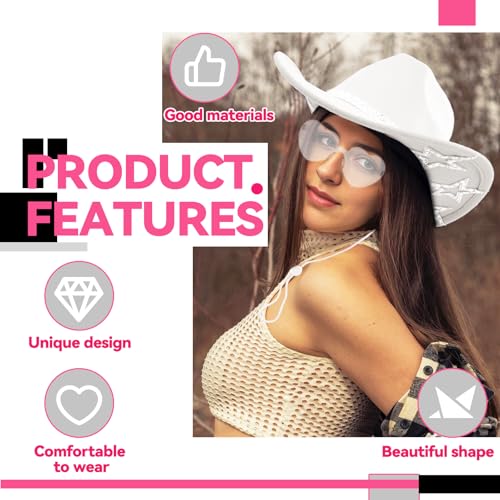 Image of SHENYI Cowgirl Hat and Bandana and Heart Sunglasses Glitter Rhinestone Star Cowboy Hat Western Sparkly Hats for Women Men