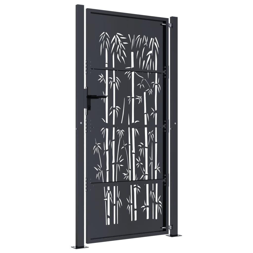 Festnight Puerta de Jardín Metálica Acero Inoxidable 105x180 cm Gris Antracita Diseño Bambú