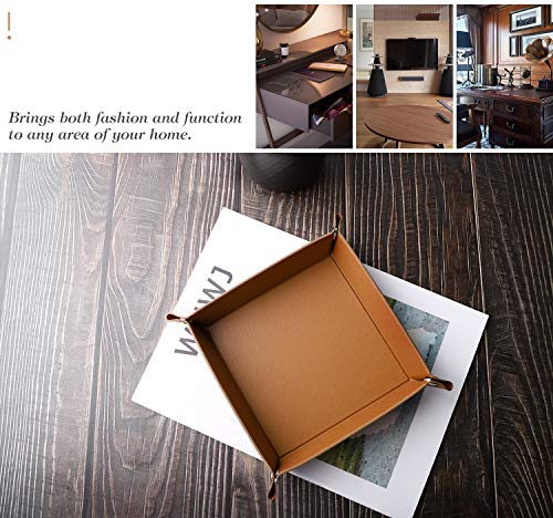 Luxspire Valet Tray, PU Leather Tray, [2 Pack] Catchall Tray, Men Women Jewelry Key Tray, Desk Storage Plate for Key Coin Phone Jewelry Wallet, Small & Medium Size - Brown - Thumbnail 7