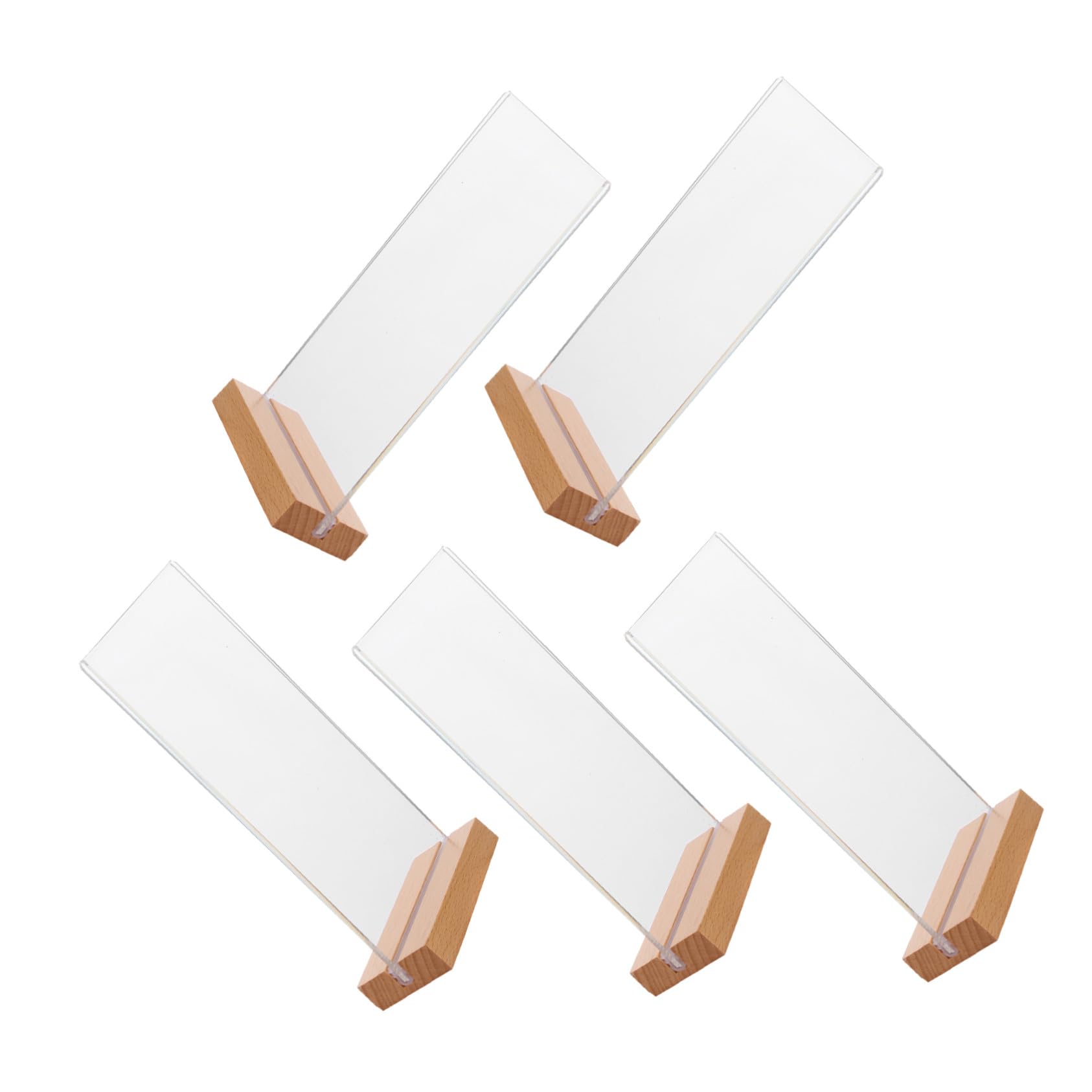 Toyvian Porta Menu in Acrilico a T Base in Legno, 5 Pezzi, Verticale | Ufficio e Numeri Tavolo, Profilo Leggero e Compatto, Stile Moderno, Essenziale, Elegante, da Esposizione