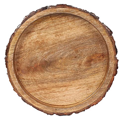 Image of Beautiful Table Decor Round Shape Wooden Serving Tray /Platter for Home and Kitchen (Handmade Natural Wooden Tray 9inch)