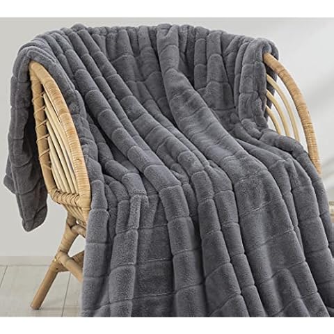 Faux Fur Throw Ultra Soft Double Sided, Fluffy Blanket for Winter Sofa Couch, Cuddly & Warm (50"x 60", Gray) Cover