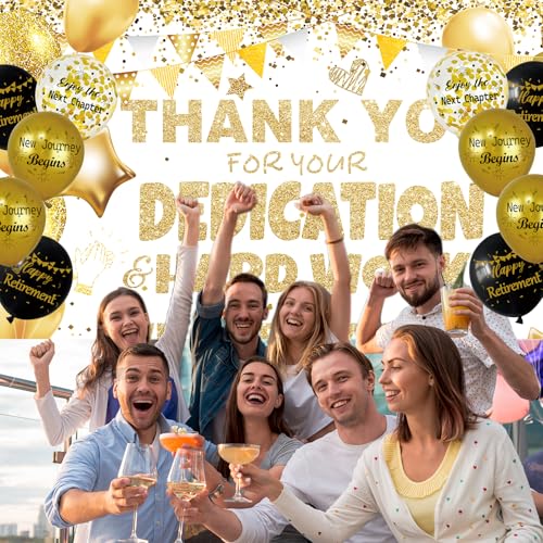 We Appreciate You Banner Thank You Banner Decorations Thank You for All You Do Backdrop for Teacher Employee Staff Doctors Nurse Poaster Volunteer Appreciation Week Party Decor - White Gold - Thumbnail 7