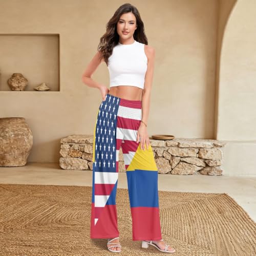 Pantalon Palazzo ample imprimé drapeau Colombie USA muni de poches