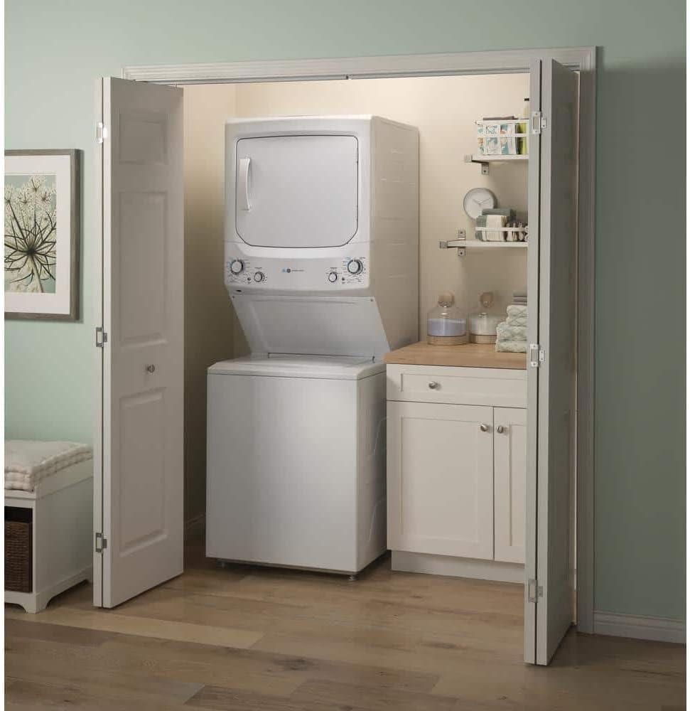 GE White GUD27EESNWW 27"" Electric Laundry Center with 3.8 cu. ft. Washer Capacity and 5.9 cy. ft. Dryer Capacity in White